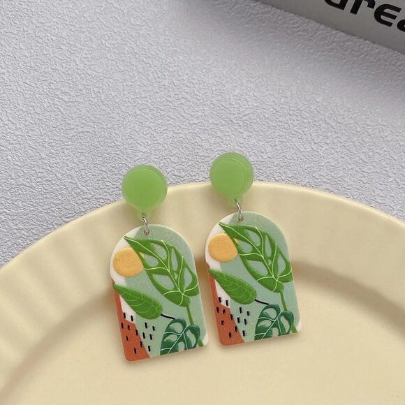 Monstera Leaf Lightweight Acrylic Earrings - Picture 2 of 3